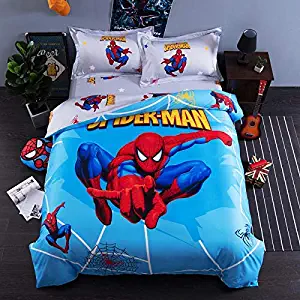 NOOS Luxury 3D Marvel Batman Bedding Set Cartoon America Bedding for Kids 100% Cotton Duvet Cover Set 4PC,1Duvet Cover,1Flat Sheet,2Pillow Shames King Queen/Full Twin Size