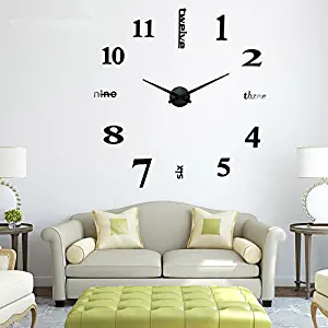 Modern 3D Frameless Wall Clock Style Watches Hours DIY Room Home Decorations Model(Black)