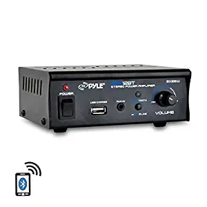 Pyle Bluetooth Stereo Amplifier - Mini Blue Series Audio Power Amplifier | Wireless Streaming | USB Charge Port | AUX (3.5mm) Jack |2 x 25 Watt (PCA12BT)