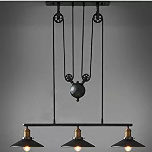 WINSOON Industrial Vintage Chandeliers Pulley 3 Light Pendant lighting Fixture for Pool Table Farmhouse Kitchen Island Bar Retro Hanging Lamp 3 Heads Black Painted