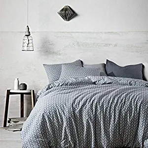 UniTendo 3pc 100% Cotton Geometric Square Pattern Bedding Sets Duvet Cover Set with Zipper Soft Hypoallergenic Cotton Bedding Sets,Grey,Twin.