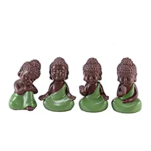 Warmtree Small Buddhist Monk Miniature Figurines Fairy Garden Miniature Moss Landscape DIY Terrarium Crafts Ornament Accessories for Home Décor, Set of 4