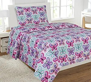 Twin Size 3pc Sheet Set for Girls Butterfly Light Blue Turquoise Pink Purple New