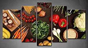 5 Panel Wall Art Fresh Look Color Healthy Eating Of A Table Top Full Of Fresh Vegetables Fruit And Other Healthy Foods Painting Pictures Print On Canvas Fruit The Picture For Home Modern Decoration