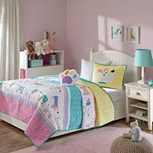 Mi Zone Kids Milo Twin Bedding for Girls Quilt Set - Pink Yellow, Animal Dog – 3 Piece Kids Girls Quilts – Ultra Soft Microfiber Quilt Sets Coverlet