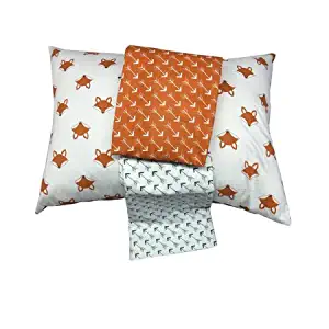 Bacati Playful Foxs 3 Piece Toddler Sheet Set, Orange/Grey