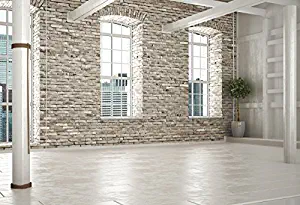 Leyiyi 7x5ft Photography Background Modern Study Backdrop Vintage Brick Wall French Arch Windows Glass Mansion Apartment Building Business Hall Wedding Bride Photo Portrait Vinyl Studio Video Prop