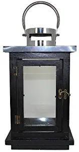 Essential Décor Entrada Collection Wood with Metal Lantern, 7.8 by 7.8 by 14.2-Inch