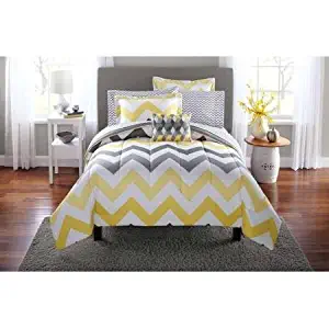 Popular 6-Piece Mainstays Yellow Grey Chevron Bed in a Bag Bedding Comforter Set, Twin/Twin XL by Mainstay