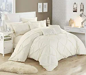 Chic Home 10 Piece Hannah Pinch Pleated, ruffled and pleated complete King Bed In a Bag Comforter Set Beige With sheet set