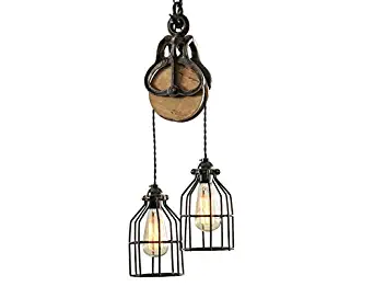 West Ninth Vintage Wood and Iron Barn Pulley Light (Black & Copper)
