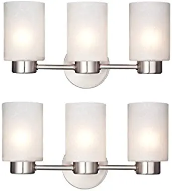 Sylvestre Three-Light Interior Wall Fixture, Brushed Nickel Finish with Frosted Seeded Glass BN - 2 Pack