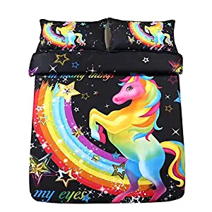 SDIII 3PC Colorful Unicorn Bedding Sets Full/Queen Size Galaxy Duvet Cover Sets for Girls and Kids(Pls Notes: Word Spelling Mistake on Product)