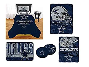 The Northwest Company NFL Dallas Cowboys “Monument” Twin XL Bedding Set - Includes 1 Twin XL Comforter, 1 Blanket, 1 Throw, 1 Rug, and 1 toss Pillow