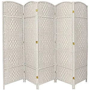 Oriental Furniture 6 ft. Tall Diamond Weave Fiber Room Divider - White - 5 Panel