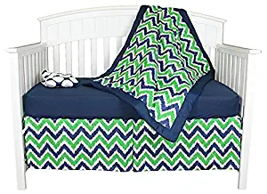 Bacati Zig Zag and Big Dots 4 Piece Baby Crib Bedding Set, Blue/Green