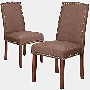 Fabric Accent Chair with Wood Frame - Accent Dining Chair with Solid Back and Nailhead Trim - Set of 2 - Brown