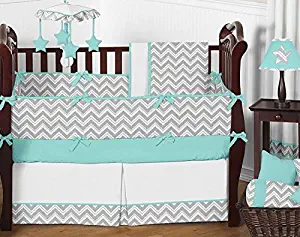 Sweet Jojo Designs 9-Piece Gray and Turquoise Chevron Zig Zag Gender Neutral Baby Bedding Boy or Girl Crib Set