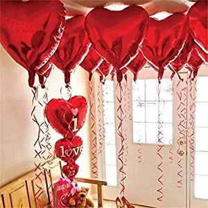 12 + 1 Red Heart Shape Balloons - 1 I Love U Balloon - Helium Supported - Love Balloons - Valentines Day Decorations and Gift Idea for Him or Her, Wedding Birthday Decorations,Ribbon & Straw Included