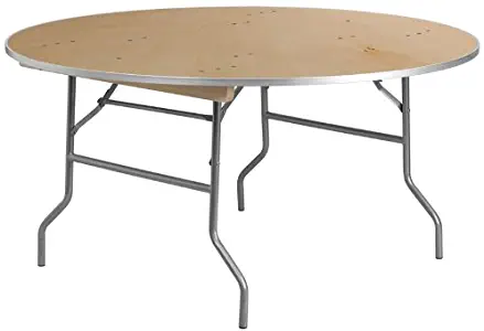 Flash Furniture 60'' Round HEAVY DUTY Birchwood Folding Banquet Table with METAL Edges