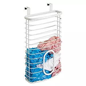 mDesign Metal Over Cabinet Kitchen Storage Organizer Holder or Basket - Hang Over Cabinet Doors in Kitchen/Pantry - Holds up to 50 Plastic Shopping Bags - White