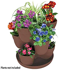 EMSCO Bloomers Stackable Flower Tower Planter – Holds up to 9 Plants – Great Both Indoors and Outdoors – Earth Brown