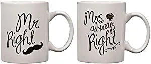 Home Essentials & Beyond 76180 Mr & Mrs Right Gold Heart Mug Set, 2 Piece - 15 oz.