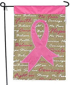 Fall Garden Flag Breast Cancer Awareness Pink Ribbon - 12x18 on Burlap - Home Garden Flag, Autumn Garden Flag