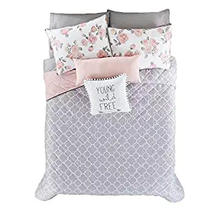 NEW FREE GRAY/PINK TEENS GIRLS REVERSIBLE COMFORTER SET 5 PCS QUEEN/FULL SIZE