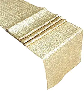 Acrabros 14" x 108" Premium Quality Sequin Table Runner, Champagne Gold