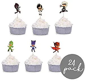 FIREFLY PJ Mask 24 Cupcake Toppers Baby Shower Decorations Party Cake Decorating Supplies First Birthday Decorations Kids Children Baking Supplies (PJ Mask 24)