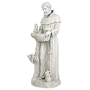 Design Toscano Nature's Nurturer Saint Francis Garden Statue Birdfeeder, Large 37 Inch, Polyresin, Antique Stone