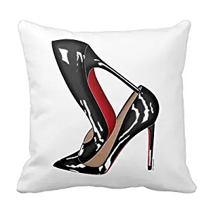 Red Bottoms Stilettos Shoes, Black High Heels Throw Pillow Case Personalized 18x18 Inch Square Cotton Decorative Throw Pillow Case Decor Cushion Covers