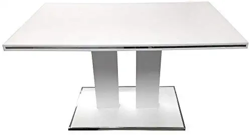 Armen Living Amanda Dining Table with White and Brushed Stainless Steel Finish