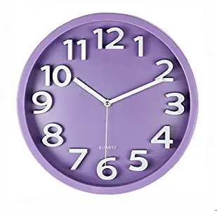 Harryup Large Number Wall Clock,12" Silent Non-Ticking Quartz Decorative Wall Clock, Kids Wall Clock - Modern Style Good for Living Room/Home/Office Battery Operated (Purple)