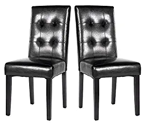 Dining Room Chairs Kitchen Chairs Black PU Leisure Chair with Solid Wood Legs (Set of 2)