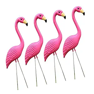 Serenable Set of 4 Lifelike Pink Flamingo Statues Art Ornaments Garden Stake for Yard Garden Lawn Decoration