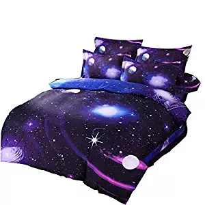 Cliab Galaxy Bedding for Girls Purple Blue Kids Boys Queen Size Outer Space Duvet Cover Set 7 Pieces(Fitted Sheet Included)