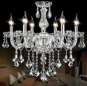 SUN-E Maple Leaf Shape K9 Crystal Candle Chandeliers Lighting 6 Lights Bathroom Pendant Ceiling Lights Fixture Lamp for Dining Living Room Bedroom Hallway Entry D23.6 X L43.6(Detailed Instructions)