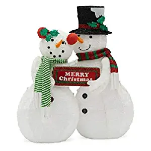 Home Collection Outdoor Christmas Decoration Lighted Fuzzy White Snowman Couple Sculpture Yard Lawn Garden Sculpture