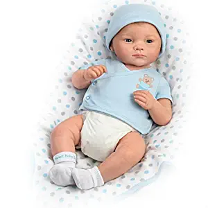The Ashton - Drake Galleries Lifelike Newborn Baby Doll by P Lau Includes Blanket and More (Blue)