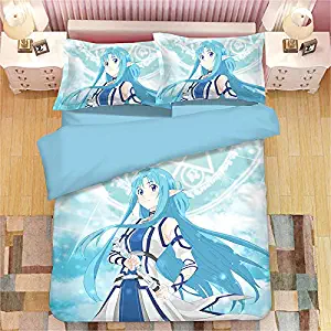 Mxdfafa Japanese Anime SAO Sword Art Online Yuuki Asuna 3D Duvet Cover Set Household Otaku Bedding Sets Comforter Cover with Soft Lightweight Microfiber 1 Duvet Cover and 2 Pillow Cover (Twin)