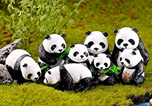 BoomTeck Miniature Garden Ornaments 8 Pcs Cute Mini Animal Pandas Cactus Fairy Garden Accessories DIY Kits for Bonsai CraftCactus Garden Micro Landscape Dollhouse Indoor Outdoor Home Decor