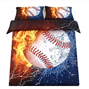 SDIII 3PC Baseball Bedding Microfiber Full/Queen Sport Duvet Cover Set for Boys, Girls and Teens Reversible Color Design