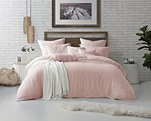 Swift Home Microfiber Washed Crinkle Duvet Cover & Sham (1 Duvet Cover with Zipper Closure & 2 Pillow Shams), Premium Hotel Quality Bed Set, Ultra-Soft & Hypoallergenic – Full/Queen, Rose Blush