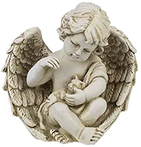 Red Co. Baby Angel Cherub Holding Cat - Indoor or Outdoor Garden Polystone Pet Memorial Statue Figure - 7" Height