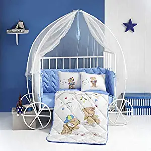PikaBaby 4-Piece Crib Bedding Set(100% Cotton) Complete Nursery Bedding Set with Crib Fitted Sheet, Toddler Pillowcase, Crib Quilt with Detachable Protector, Modern Crib Bumper for Baby(Bear)