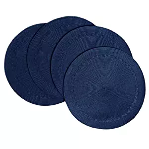 The Pecan Man Set of 4 Kitchen Table Braided Edge Round Navy Design Placemats 15"