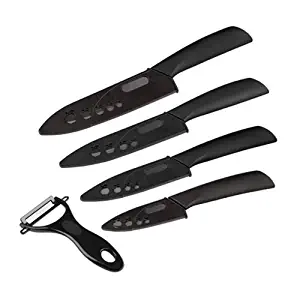 Kitchen Ceramic Knife Set Professional Knife With Sheaths, Super Sharp Rust Proof Stain Resistant (6" Chef Knife, 5" Utility Knife, 4" Fruit Knife, 3" Paring Knife, One Peeler)