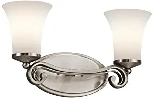 Kichler45301CLP Wickham 2-Light Vanity Fixture, Classic Pewter Finish with Satin Etched Glass